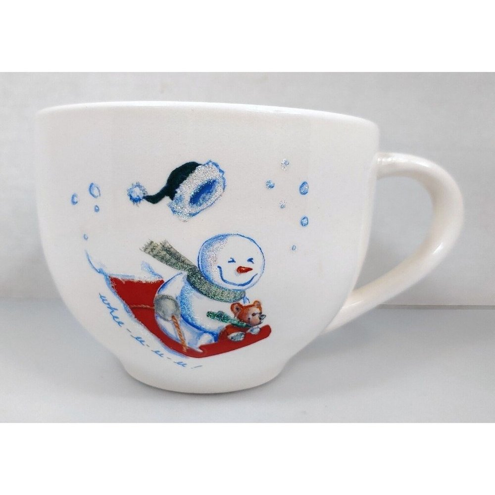 Sledding Snowman - 28oz Large Coffee Mug - Bath Body Works Holiday Edition 1999